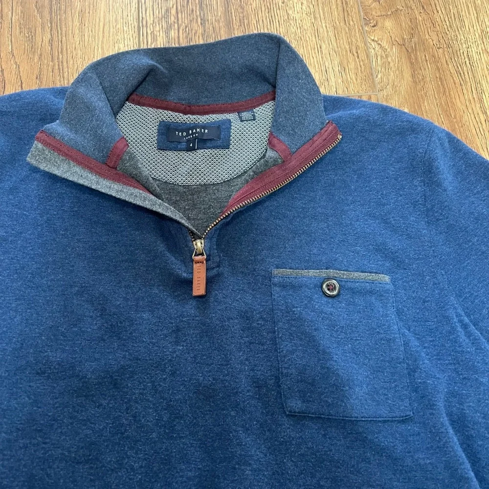 Ted Baker London Blue Quarter Zip Pullover Sweater Mens Size 4 Medium 1/4‎ Zip